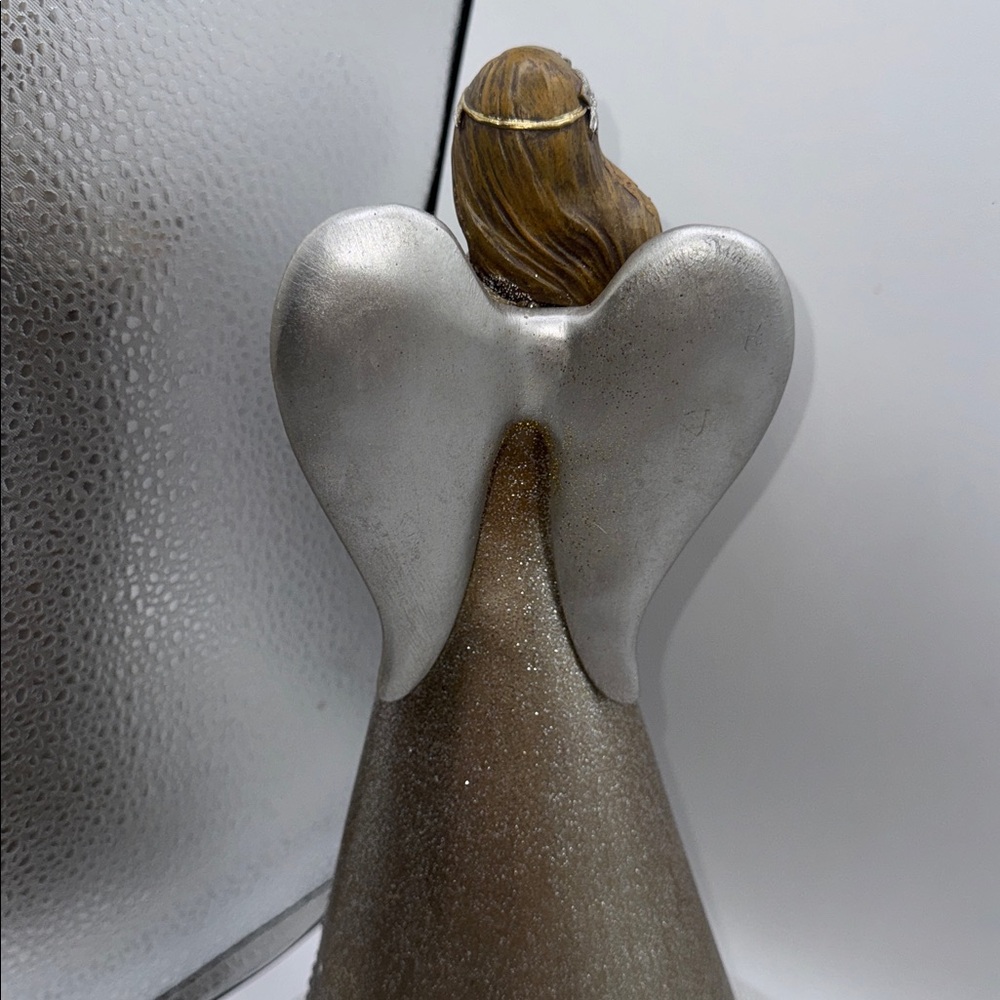 Angel Figurine holding a dove shimmering gold and silver design 12” tall - Picture 6 of 14